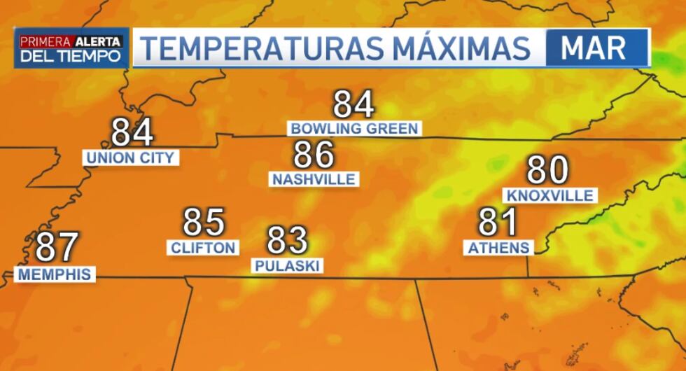 Temperaturas para la tarde del martes.