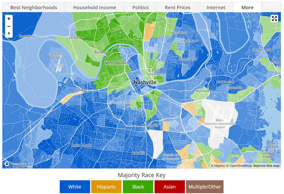 BestNeighborhood.org utilizó datos del censo para mostrar las diferencias raciales entre los...