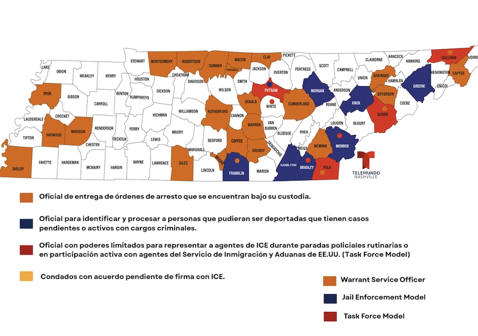 Condados en Tennessee con acuerdo 287(g) al 10 de noviembre del 2025