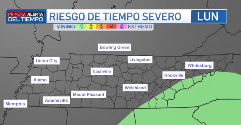 Riesgo de tiempo severo mínimo en las zonas en color verde.