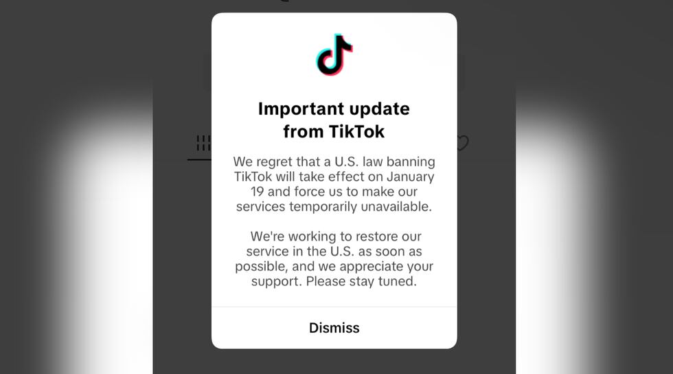 Un mensaje al abrir la red social TikTok la noche del sábado advertía a sus usuarios de que la...