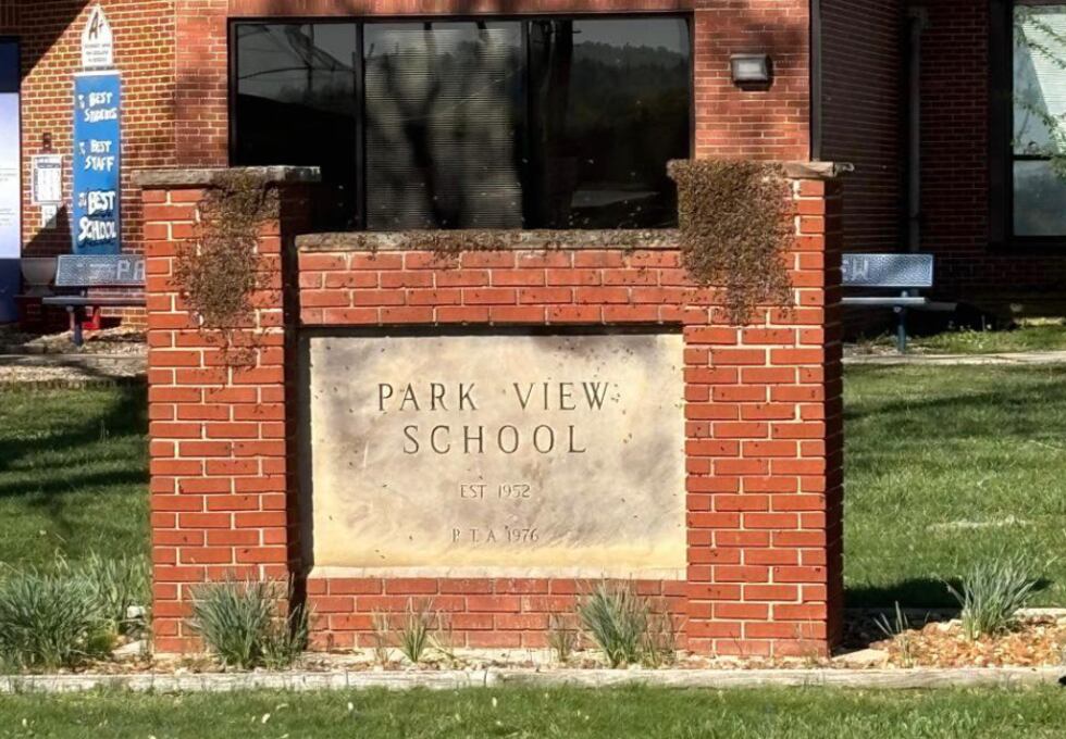 Bees take over the Park View Elementary School sign in Cookeville.