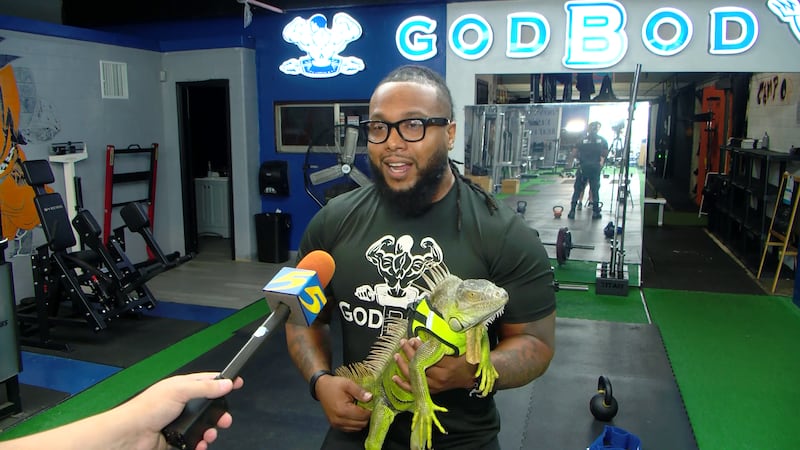 Roderick Duncan and his pet iguana, Titan