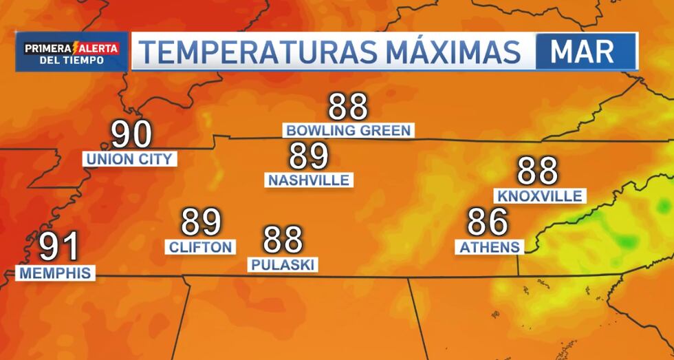Temperaturas para la tarde del martes.