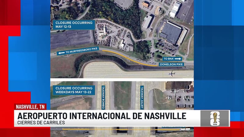 Anuncian nuevos cierres de avenidas y calles cercanas al Aeropuerto Internacional de Nashville